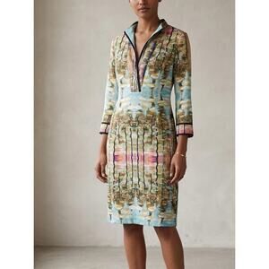 Linda Cunningham Silk Tunic Dress 6 Abstract Artsy‎ Art2Wear Long Sleeve V-Neck
